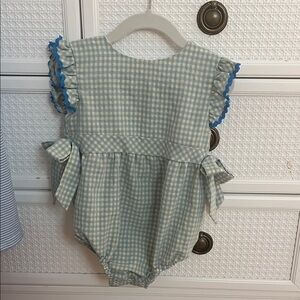 Blue Gingham Kids Bubble with Ruffle Sleeves